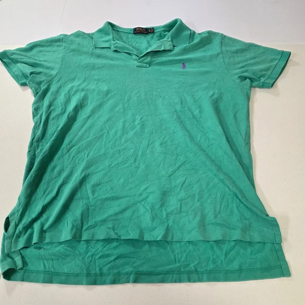Polo Ralph Lauren Mens XL Green Short Sleeve Pique Polo Shirt Purple Pony Logo